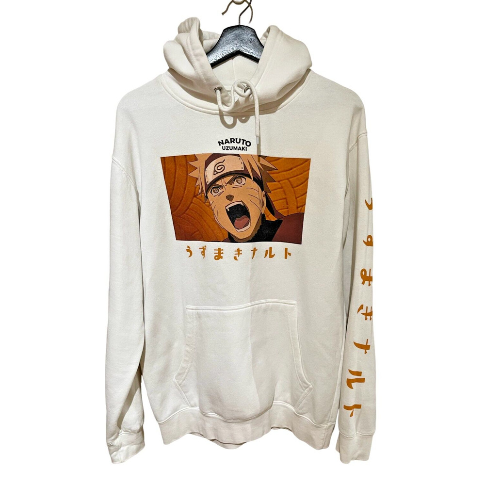 Naruto Shippuden Uzumaki 20th Anniversary Hoodie Sweatshirt Pullover White SZ Md